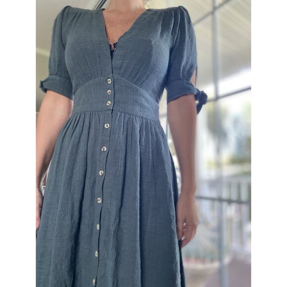 Free People Love Of My Life Midi Beautiful Dress Gray Blue Women’s Cotton S/M - Picture 1 of 11